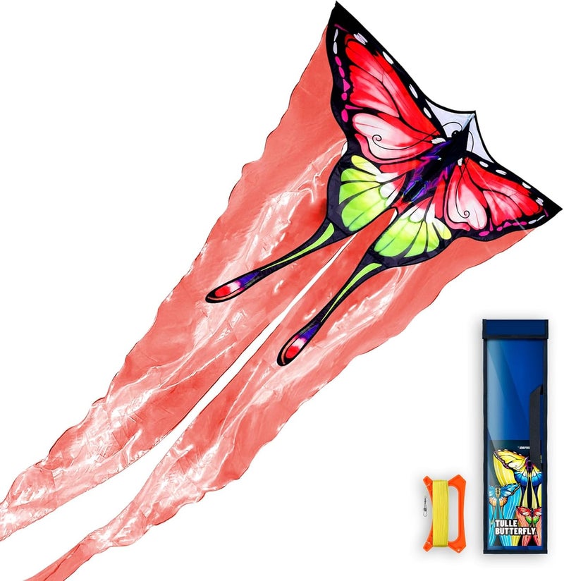 SGftre Red Tulle Butterfly Kite for Kids & Adults ，Easy to Fly Outdoor Fun Sports Beach Kids Children Outdoor Toys Kites (Tulle Butterfly-red) - Image 5